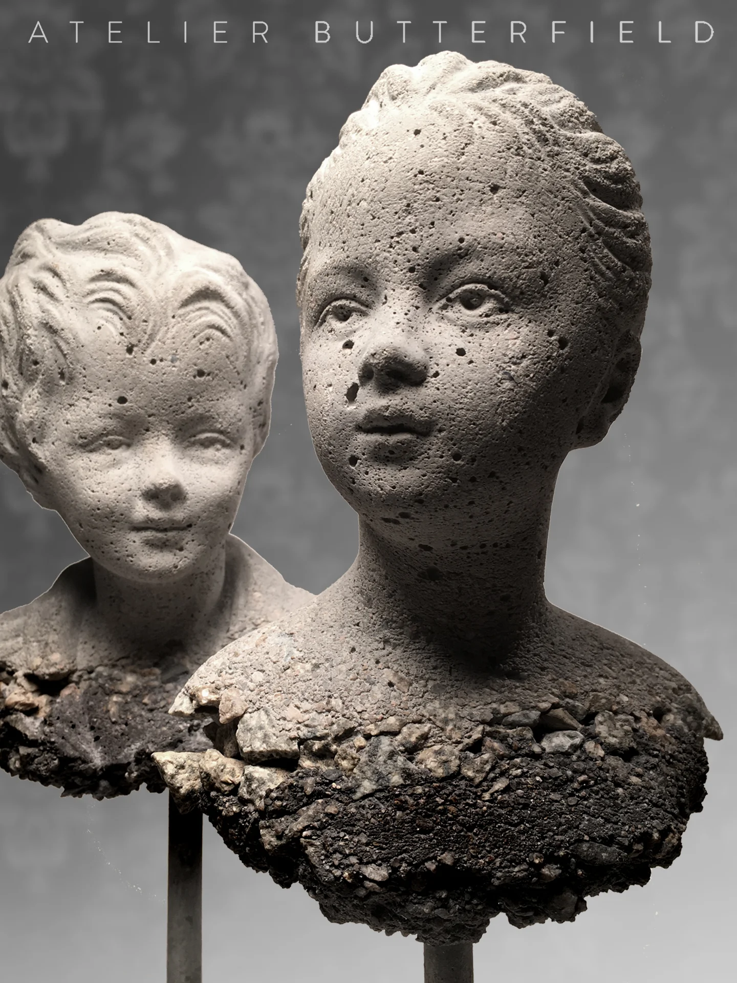 Antique French style figurative children bust sculpture statue for